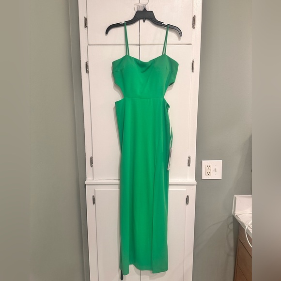 Brand New with tags Green Aqua Cutout high slit gown - Picture 1 of 3